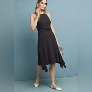 Anthropologie Womens Ribbed Sleeveless Fit And Flare Midi Dress Sz XXS Black